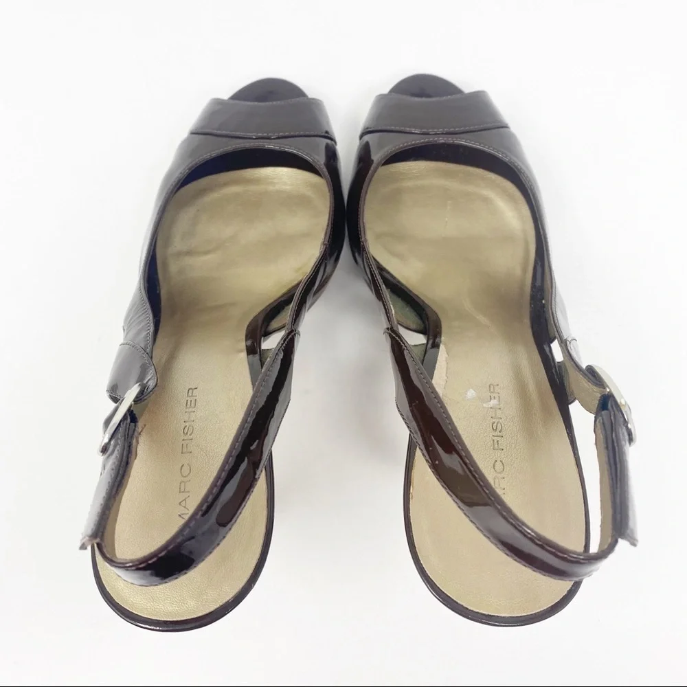 MARC FISHER Open Toe Patent Leather Platforms 8